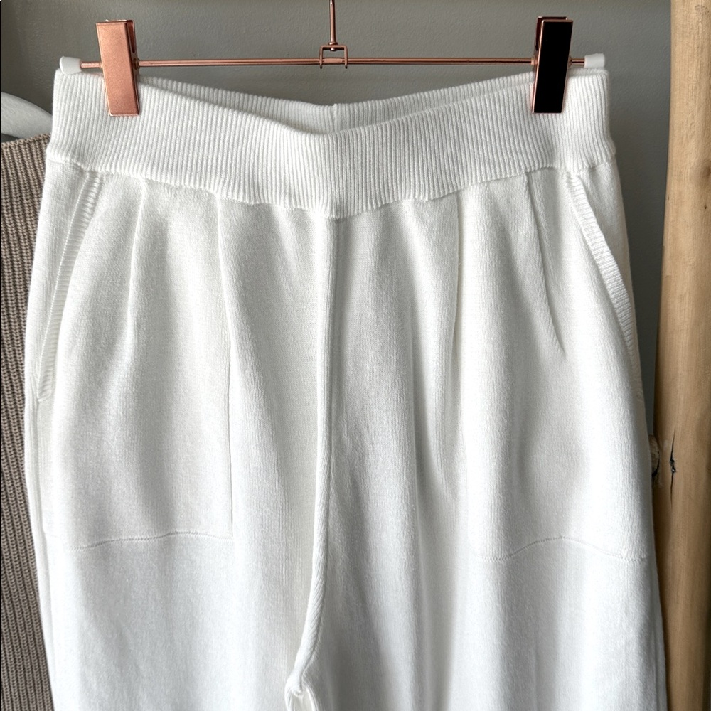 Amazon 2Pc Khaki Knit Top White High Waist Knit Jogger Pant Lounge Set M NWOT - Picture 10 of 16